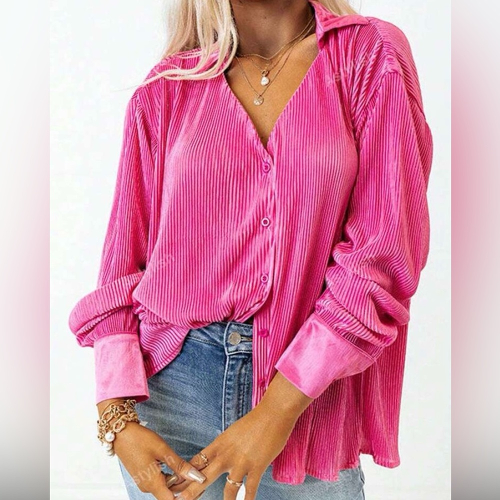 Hot Pink Button Down Blouse